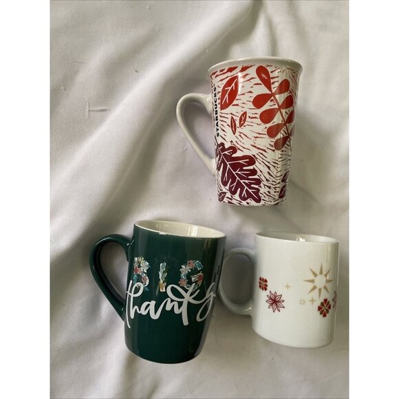 Starbucks Holiday Ceramic Mug Set Of 3 - Fall Leaves Thankful & Winter Snowflake - Picture 3 of 12
